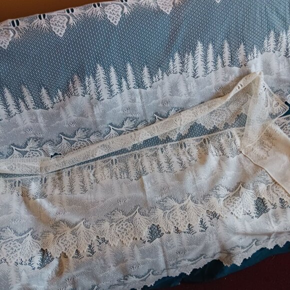 Set 3 Vtg Mantle Scarf Pinecone Pine Trees 22x60” White Heritage Lace Cabin - Picture 7 of 7